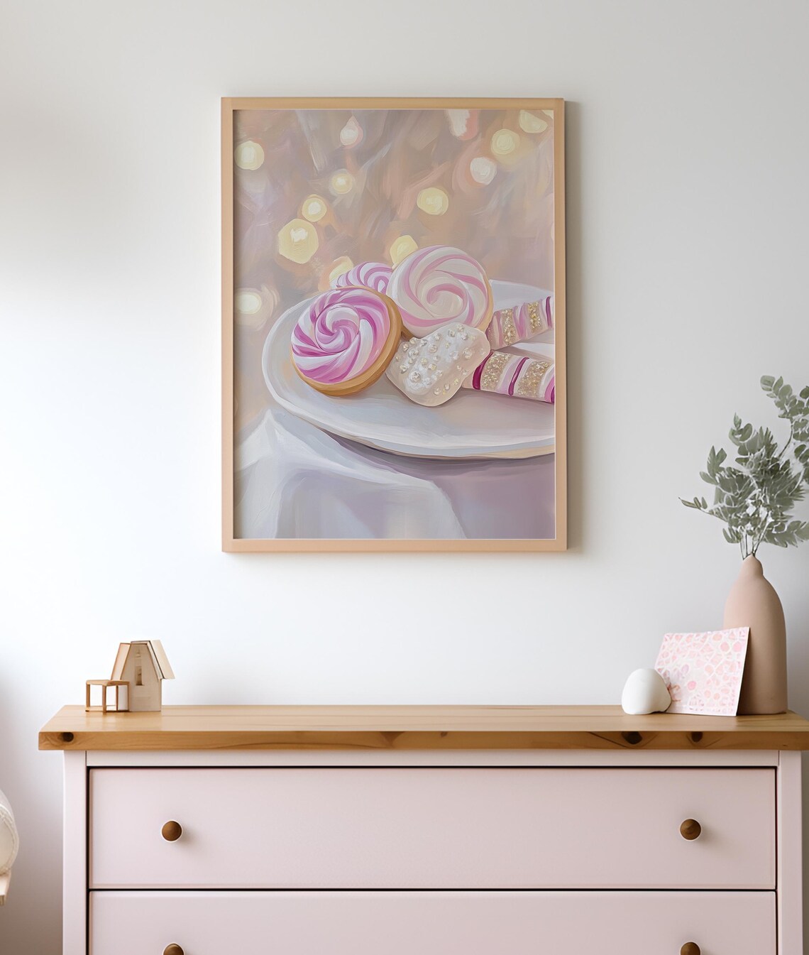 Pink Swirl Christmas Cookies on Plate Pastel Holiday Treats Poster - Image 2