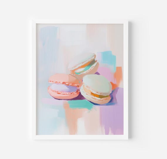 Macarons Cookies Painting Wall Art Trendy Print Girly French Poster Art Pastel Dessert Girly Food Wall Art