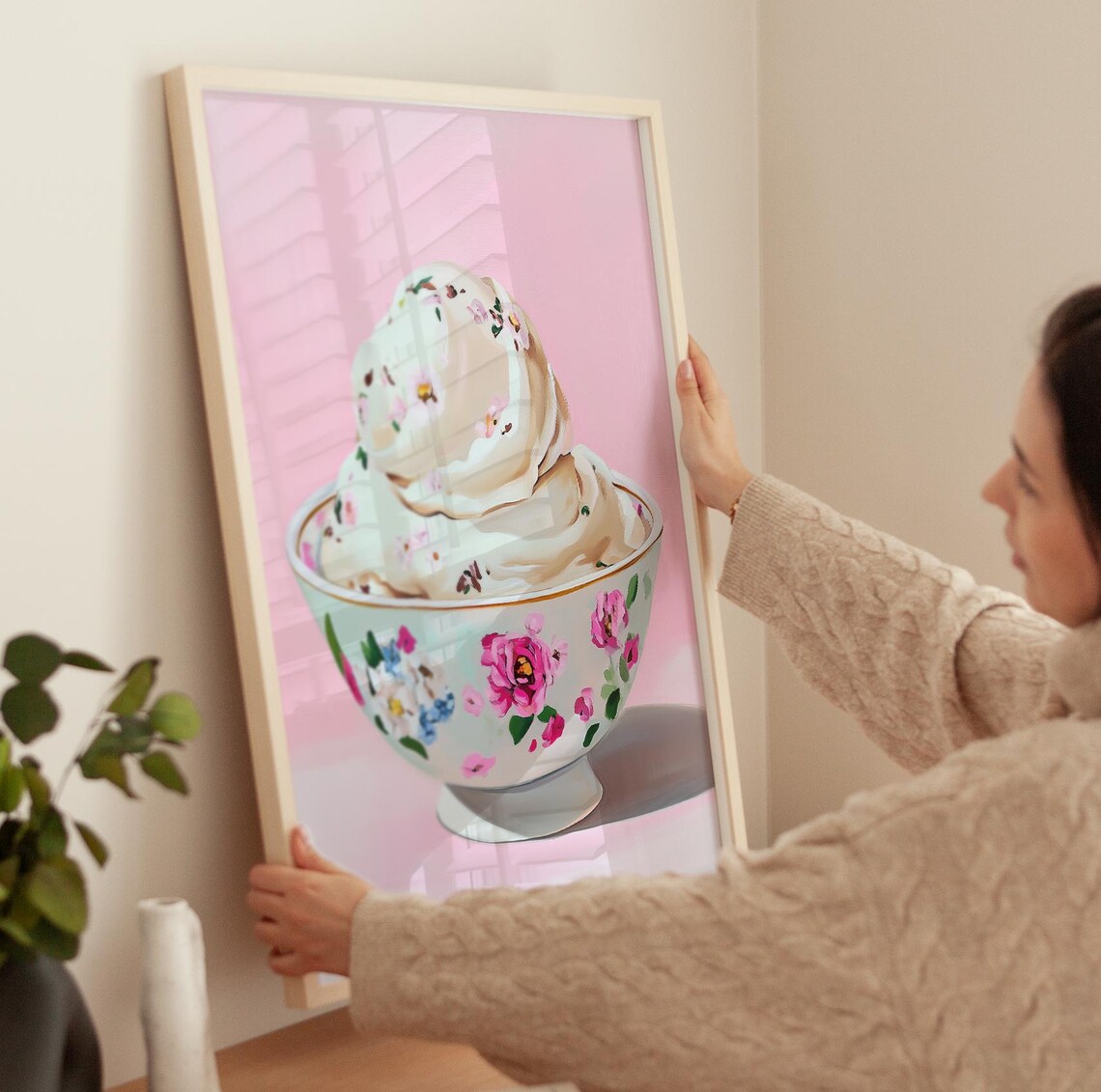 Gelato Art Print Ice Cream Poster Pastel Pink Summer Art Foodie Kitchen Decor Ice Cream Dessert Cup Art Floral Ice Cream Bowl Art Print - Image 4