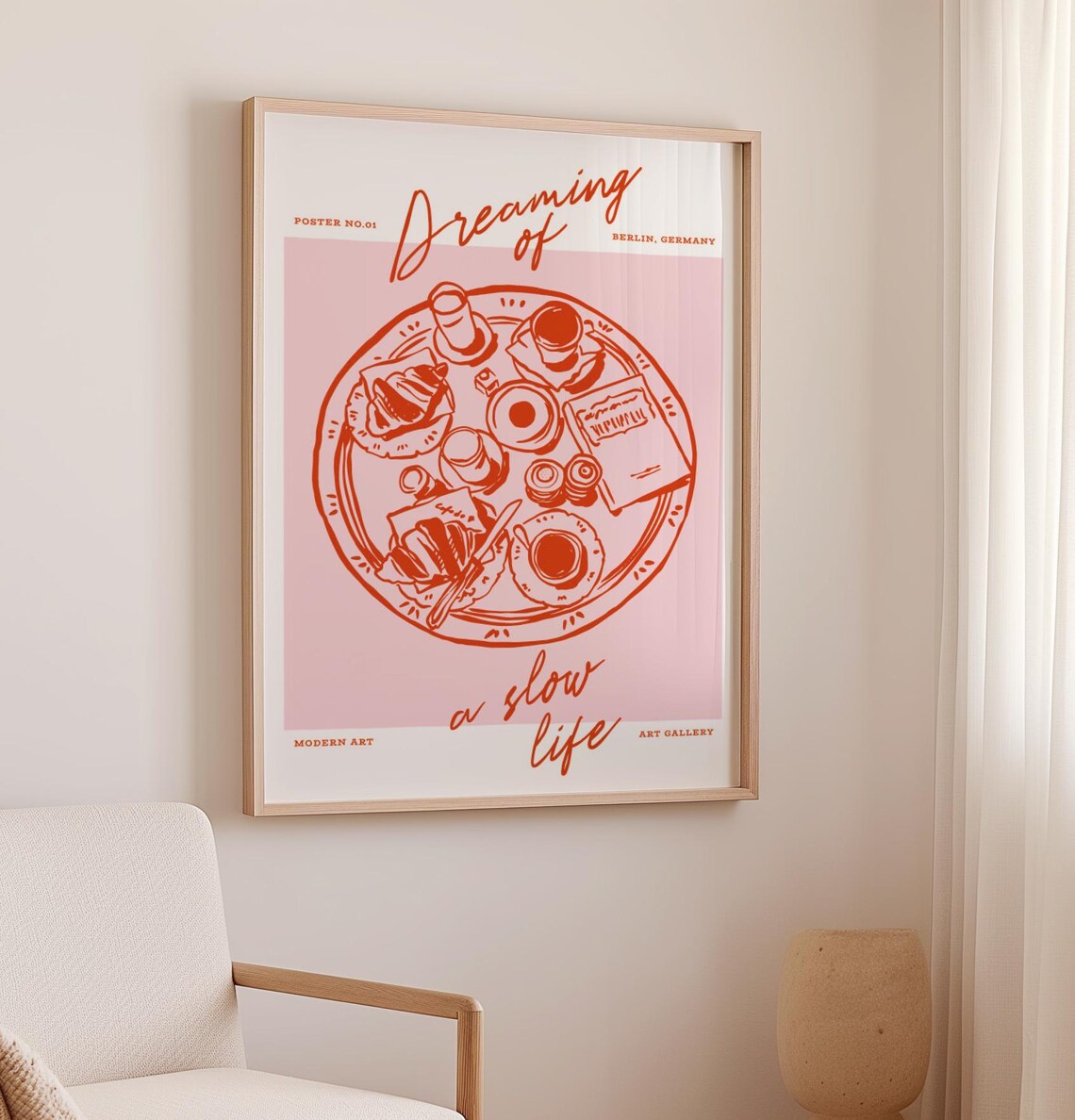 Dreaming Of A Slow Life Print Pink Breakfast Coffee Table Still Life Poster - Image 3