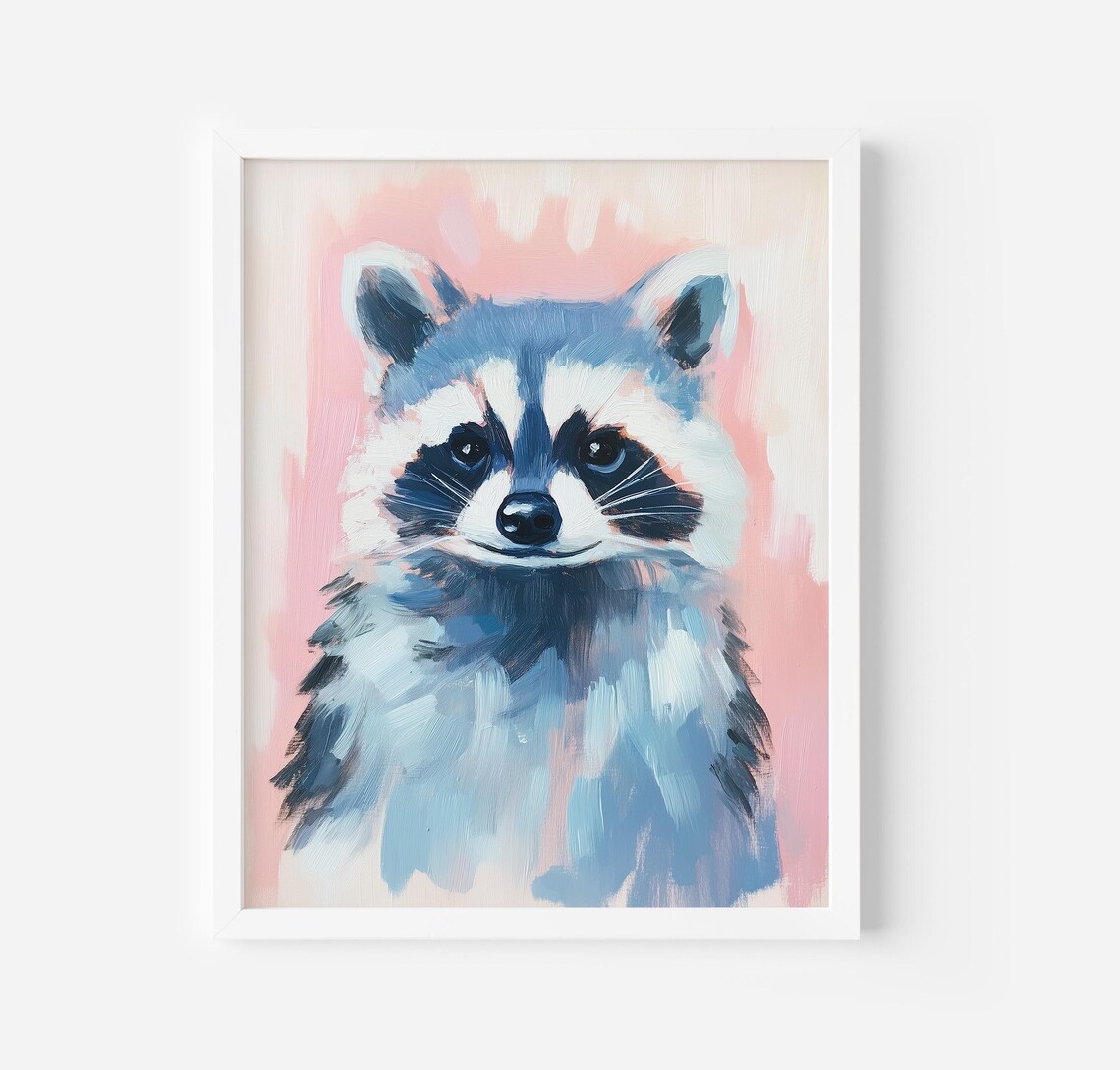 Charming Raccoon Portrait Against Soft Pink Woodland Art Poster