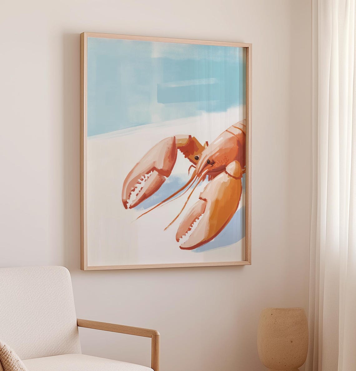 Lobster Coastal Seafood Pastel Blue Beach Kitchen Art Poster - Image 2