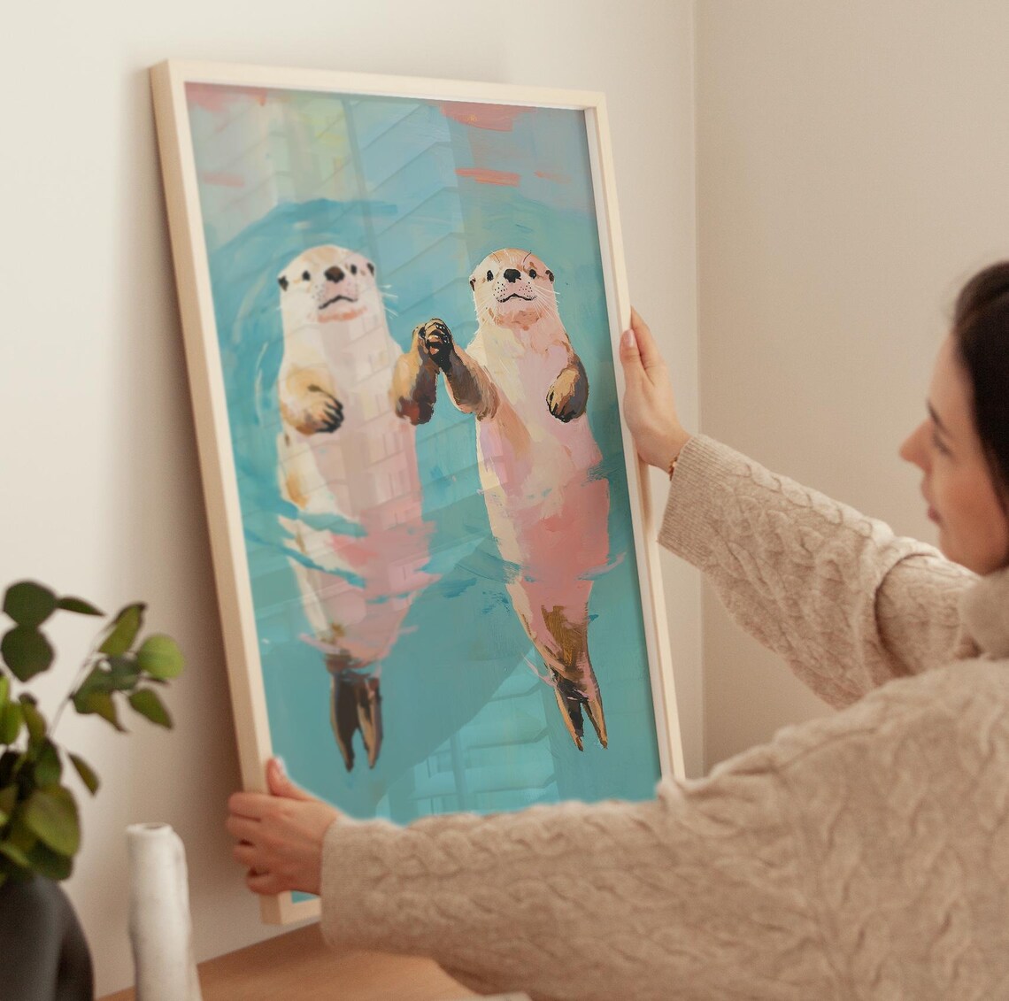 Otters Holding Hands Art Print, Cute Otter Couple - Image 3