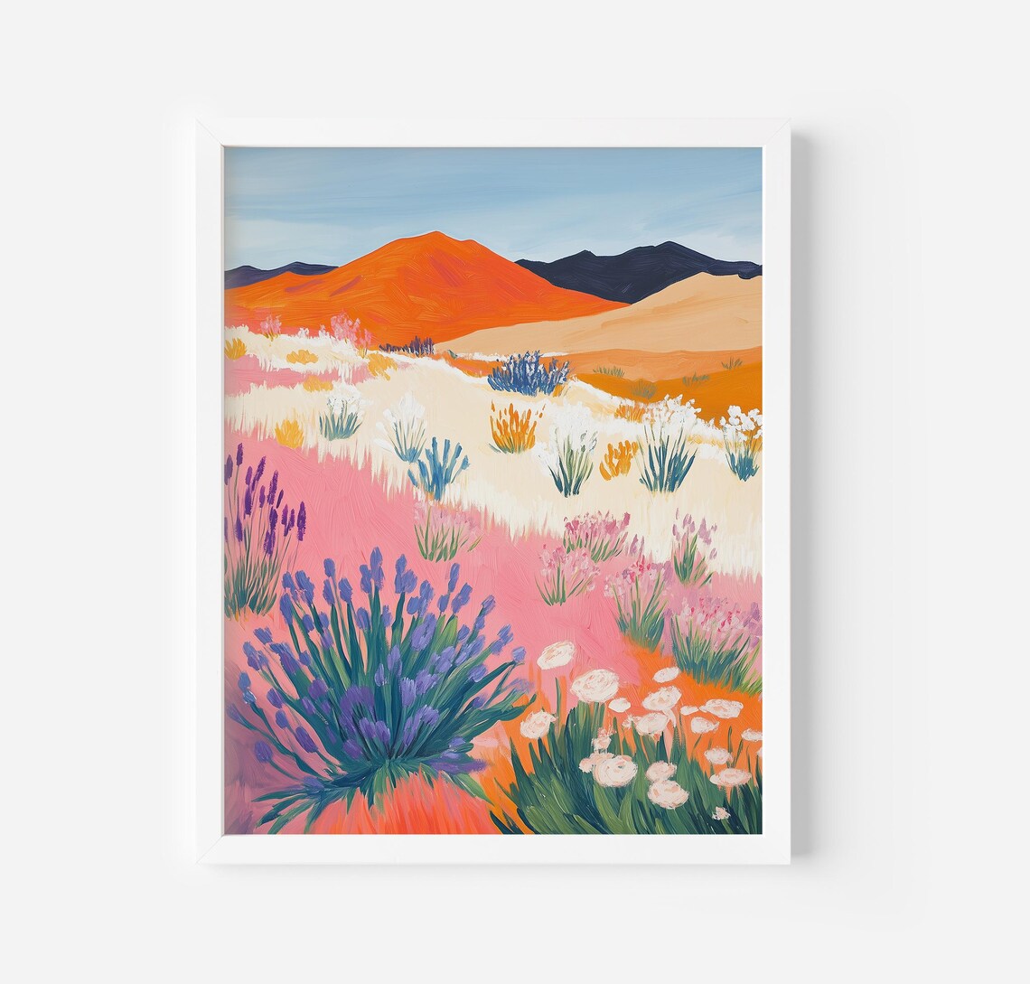 Desert Sunset Wildflower Bloom Orange Mountain Southwest Print Poster