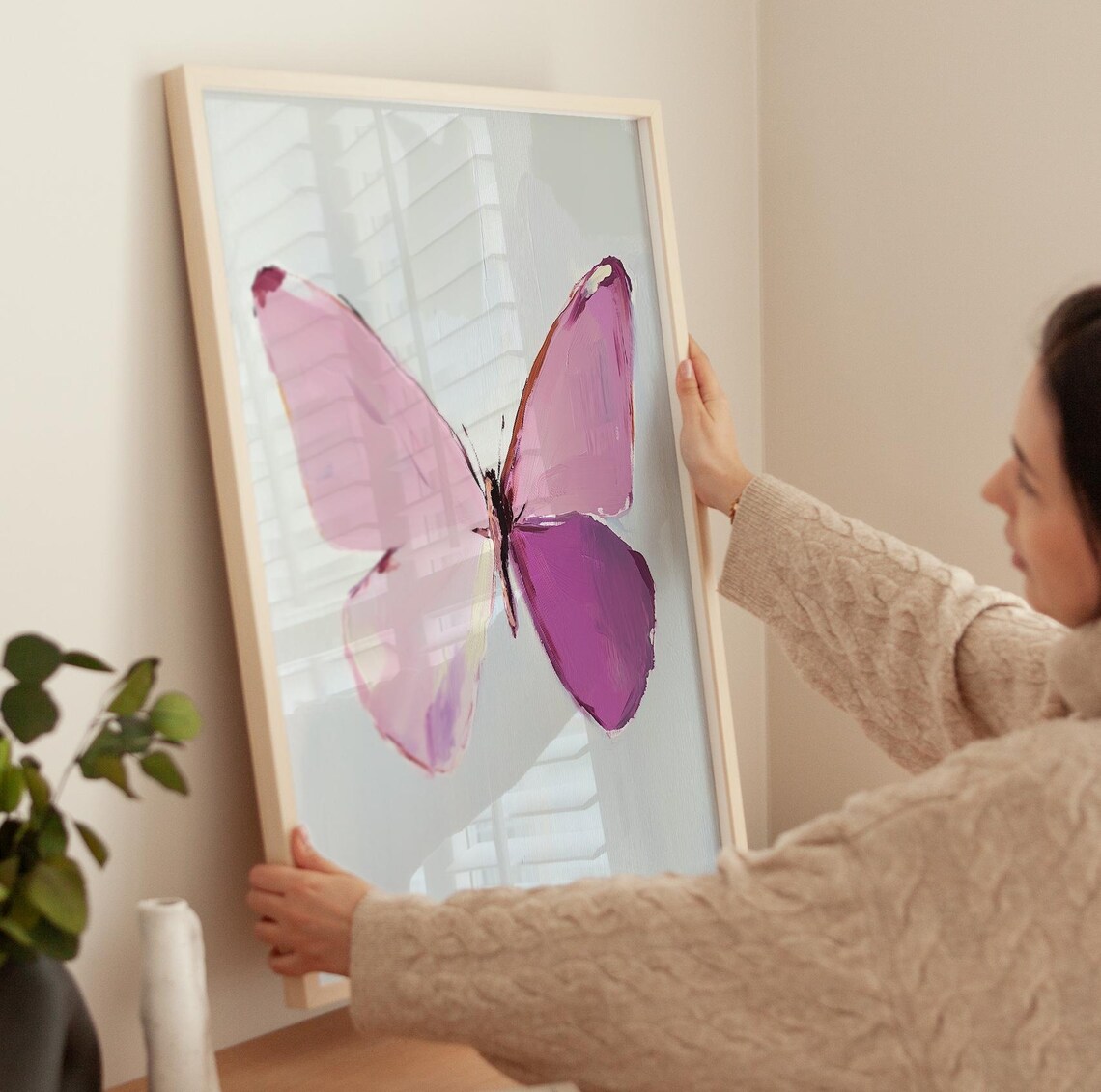 Purple Butterfly Oil Painting Minimalist Insect Artwork Poster - Image 3