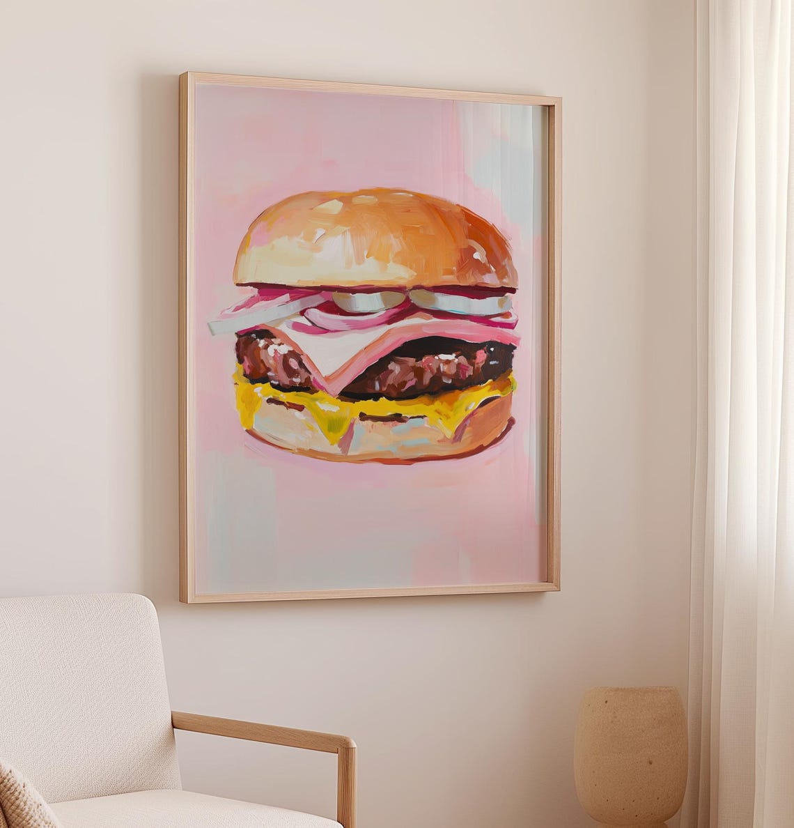 Juicy Cheeseburger With Melted Cheese Retro Pink Kitchen Poster - Image 2