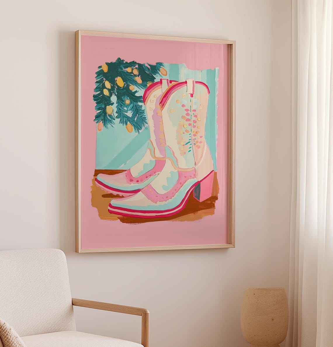 Cowgirl Boots Painting Pink Western Print Coastal Kids Room Print Southern Pastel Wall Decor Girly Trendy Cowgirl Art - Image 4