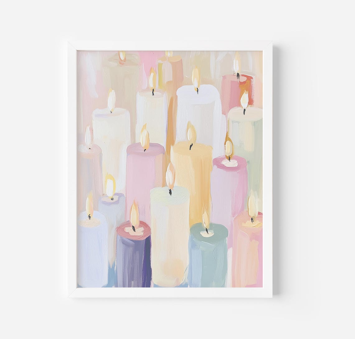 Pastel Pillar Candles Cozy Holiday Glow Soft Christmas Art Poster