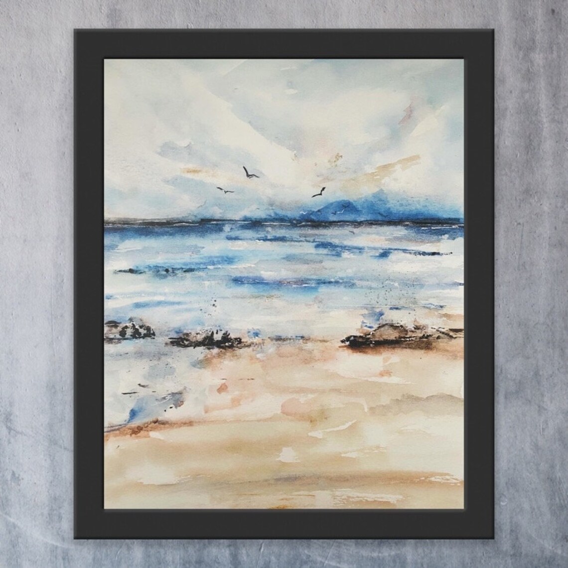 Watercolour Beach And Water Print, Coastal Art Print
