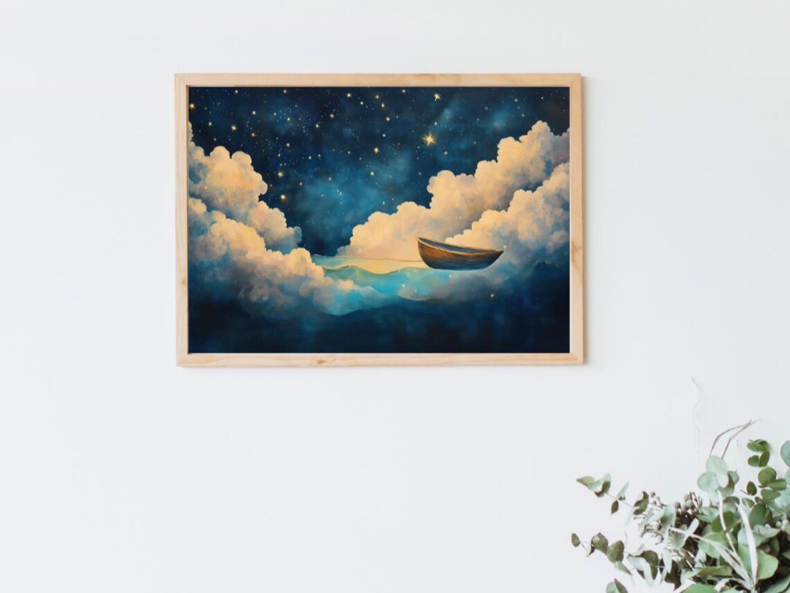 Night Voyage Dreamy Surreal Boat, Starry Sky - Image 3