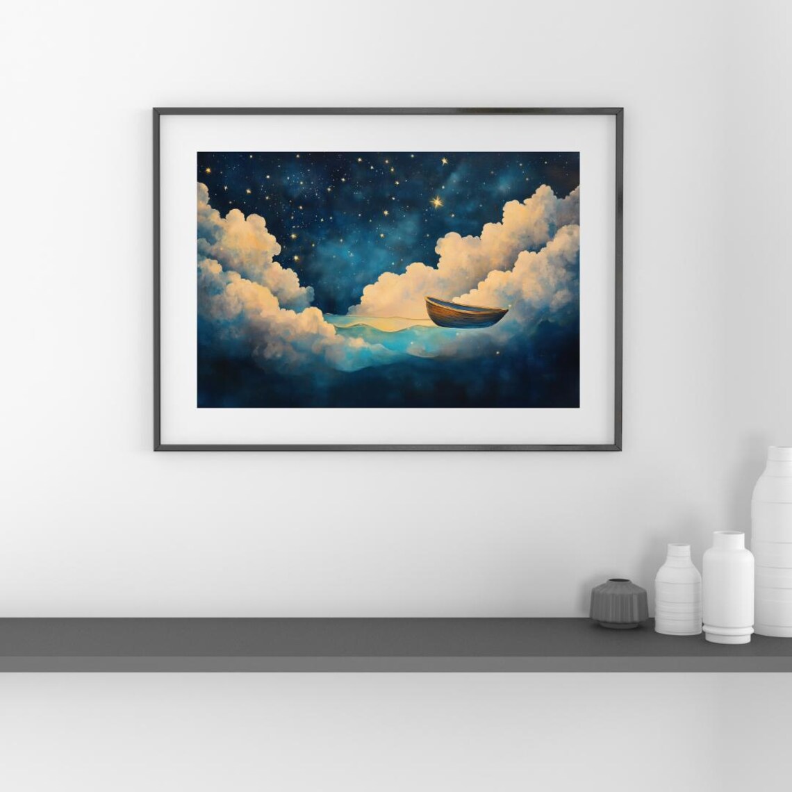 Night Voyage Dreamy Surreal Boat, Starry Sky - Image 4