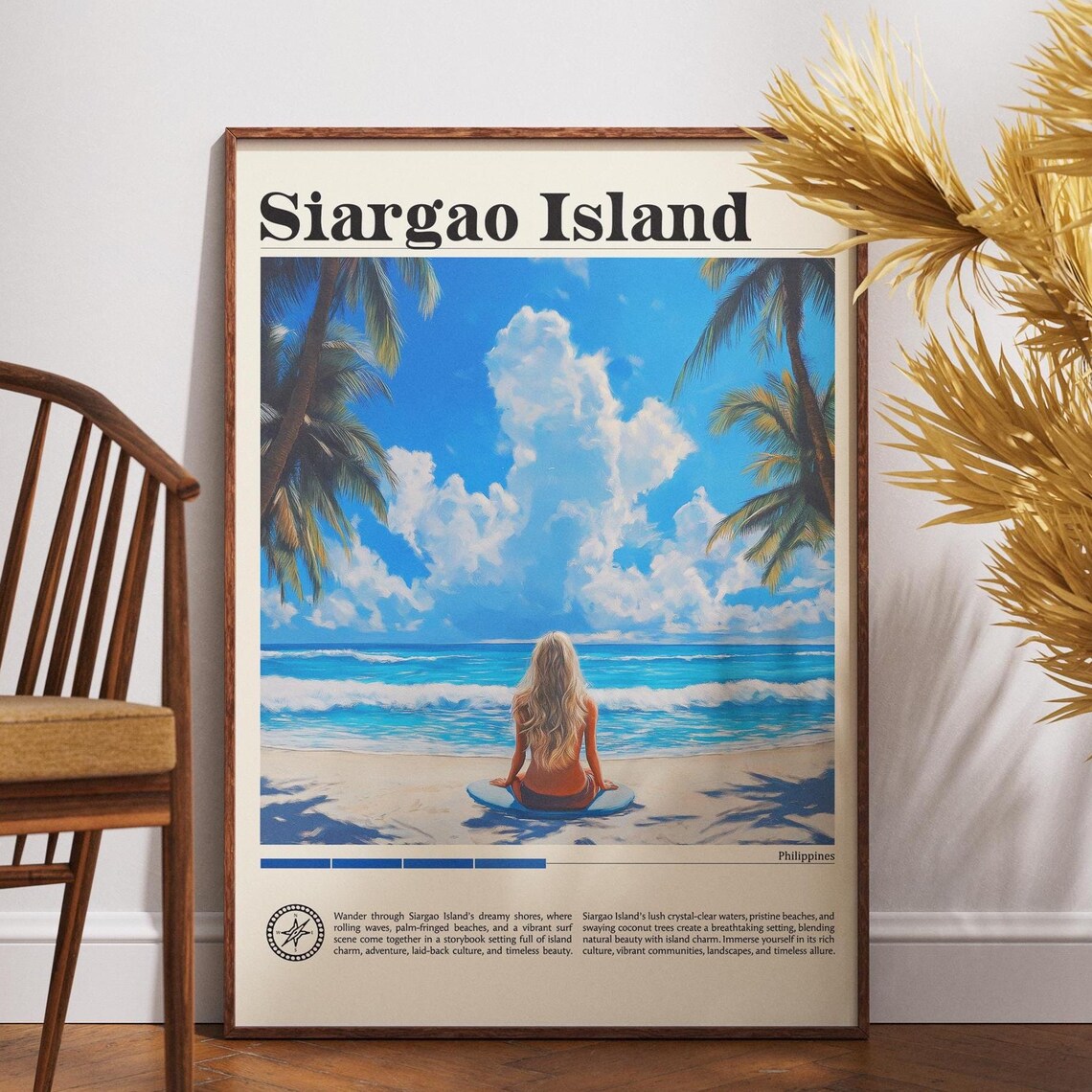Siargao Island Philippines Surf Beach Woman Anime Travel Poster Art