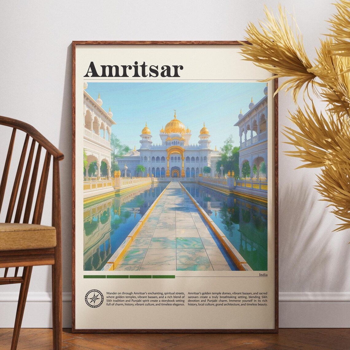 Amritsar India Vintage Travel Poster Golden Temple Sacred Sikh Art
