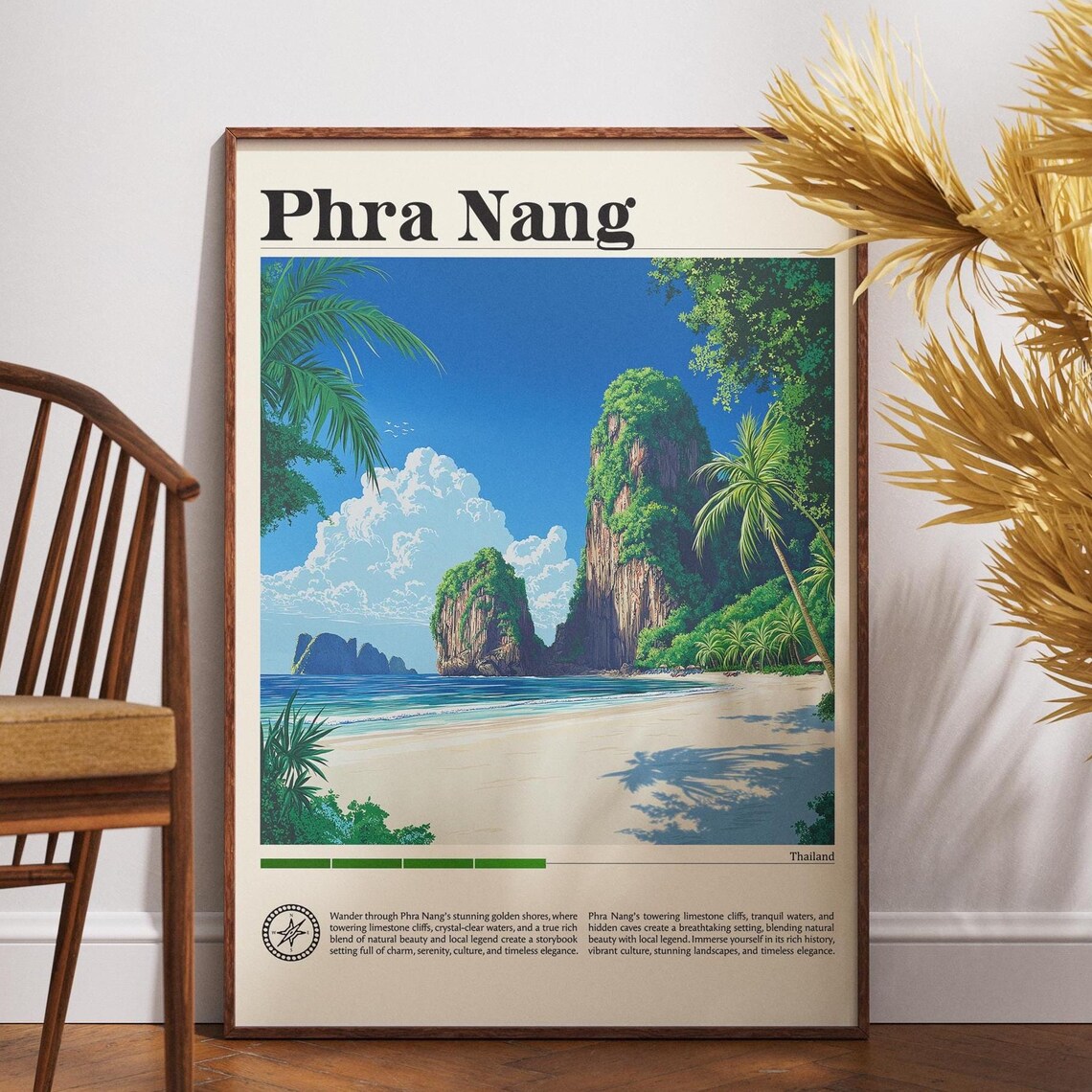Phra Nang Thailand Travel Poster Limestone Karsts White Sand Beach