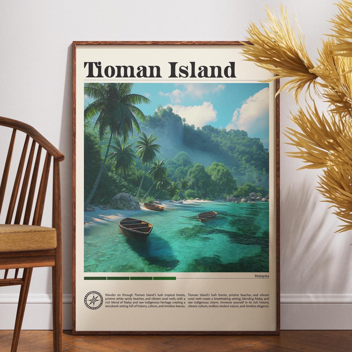 Tioman Island Malaysia Tropical Beach Boats Palms Travel Poster