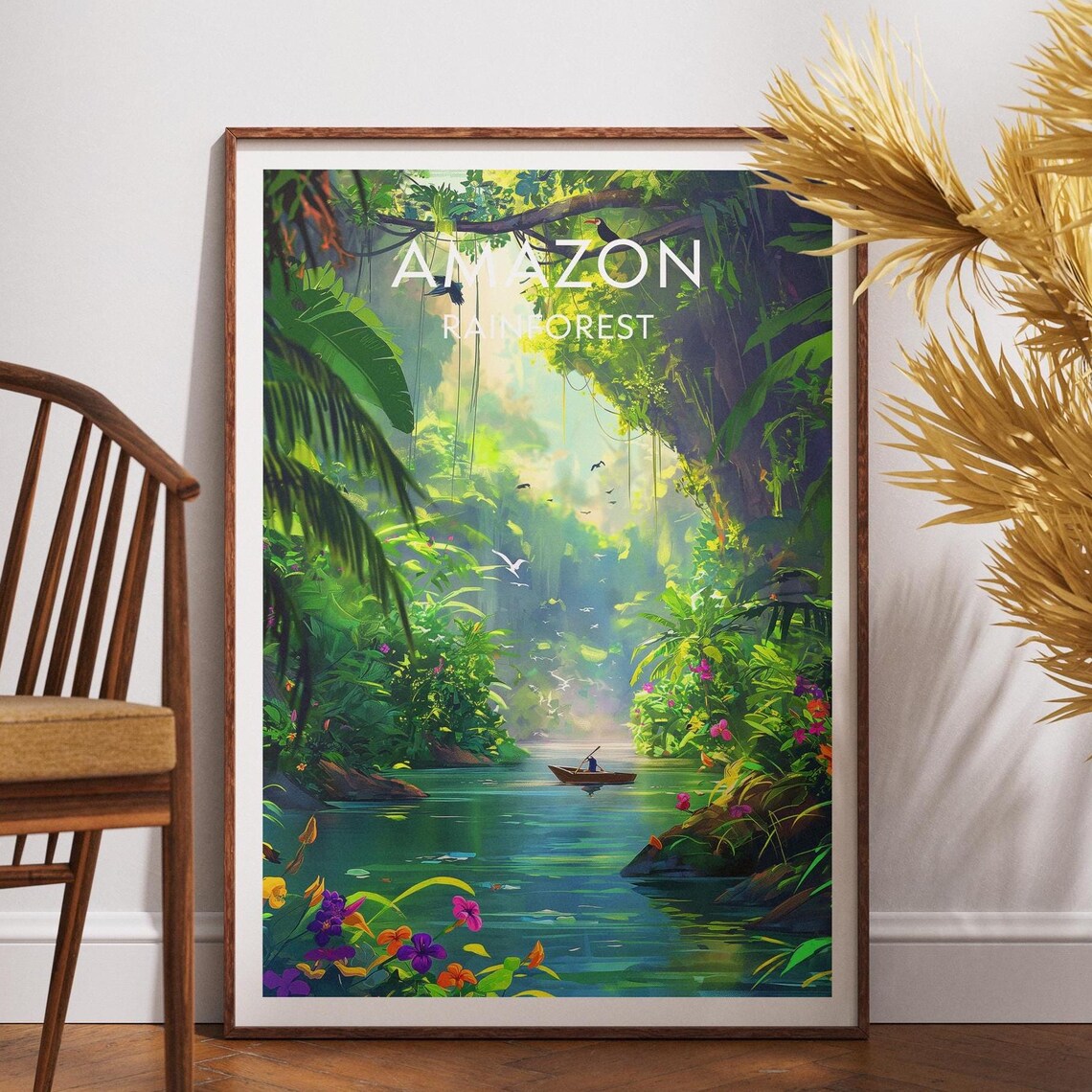 Amazon Rainforest Sunlit River Canoe Trip Top Title Travel Poster