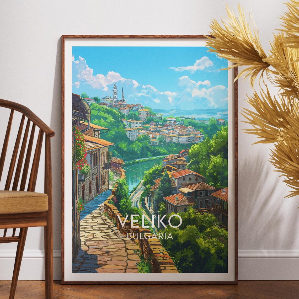 Veliko Bulgaria Old Town Terraced Houses River View Travel Art Poster