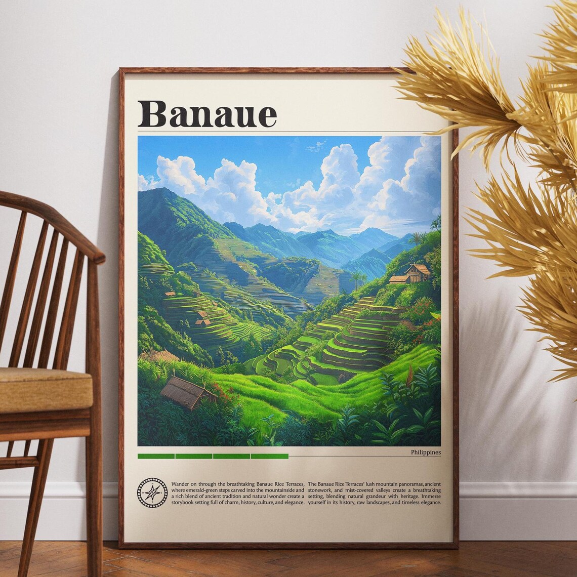 Banaue Philippines Rice Terraces Green Mountains Travel Poster Art