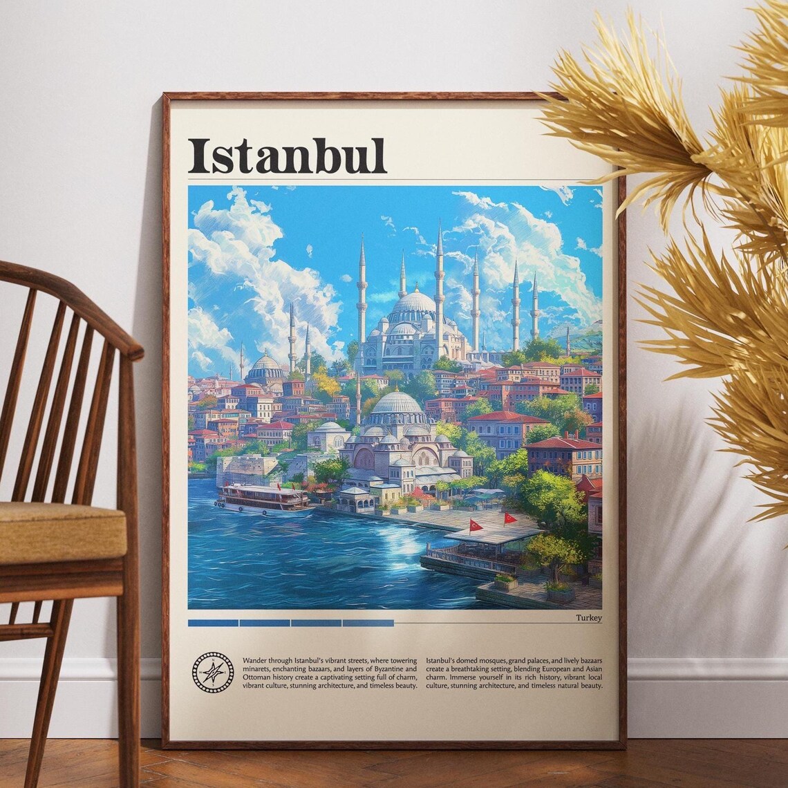 Istanbul Waterfront Ferries Mosque Skyline Turkey Travel Poster