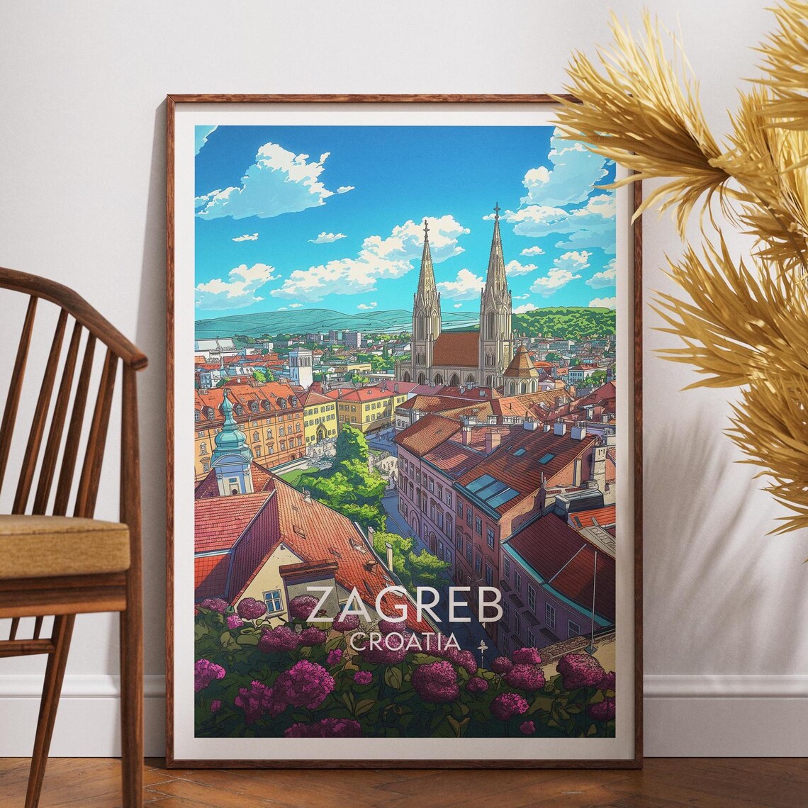 Zagreb Croatia Old Town Cathedral Rooftops City View Travel Art Poster