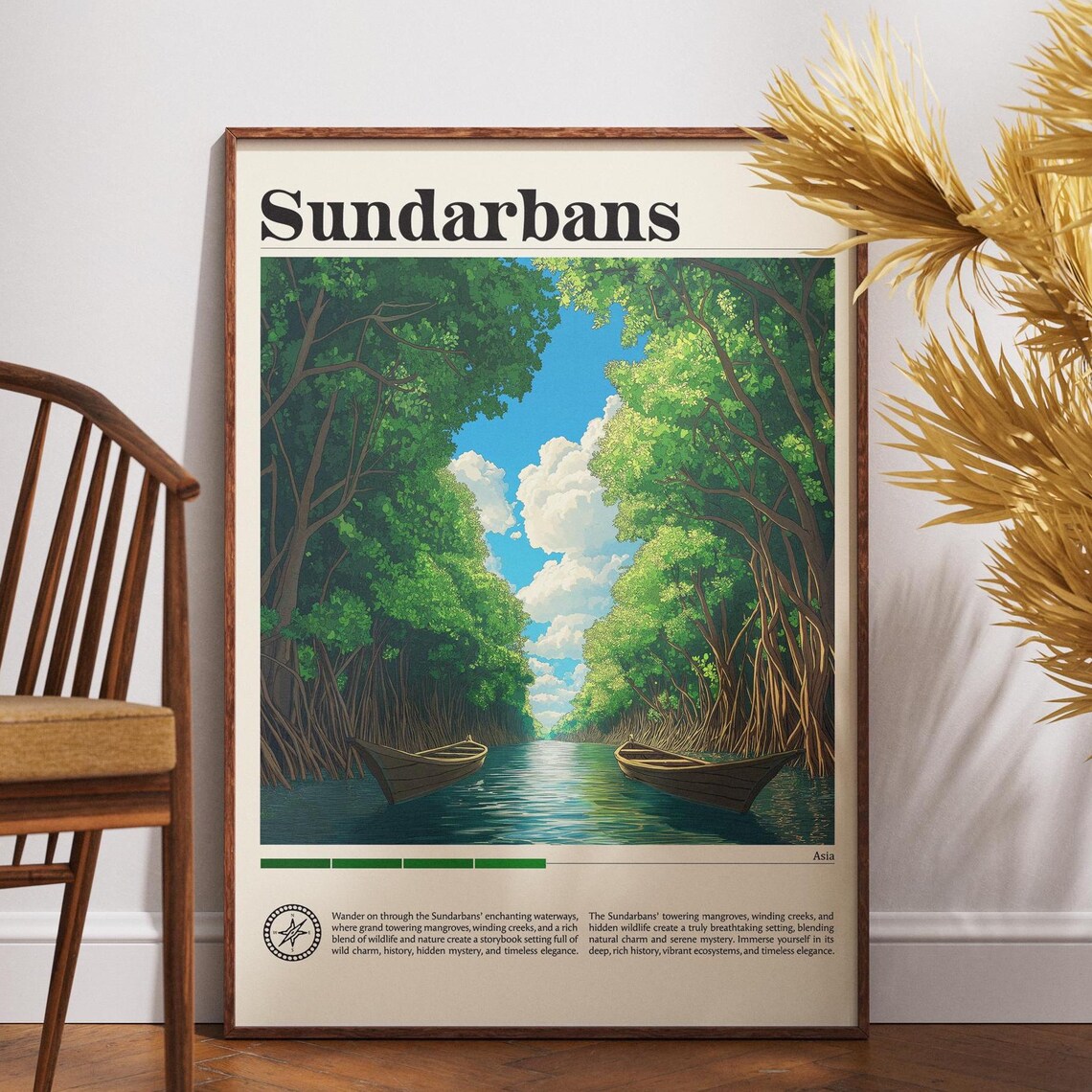Sundarbans Asia Mangrove Waterway Boats Nature Travel Poster