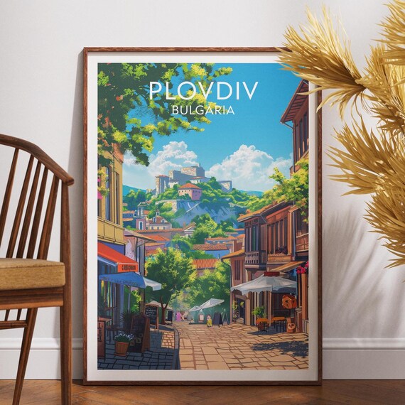Plovdiv Bulgaria Old Town Cobbled Street Fortress Travel Art Poster