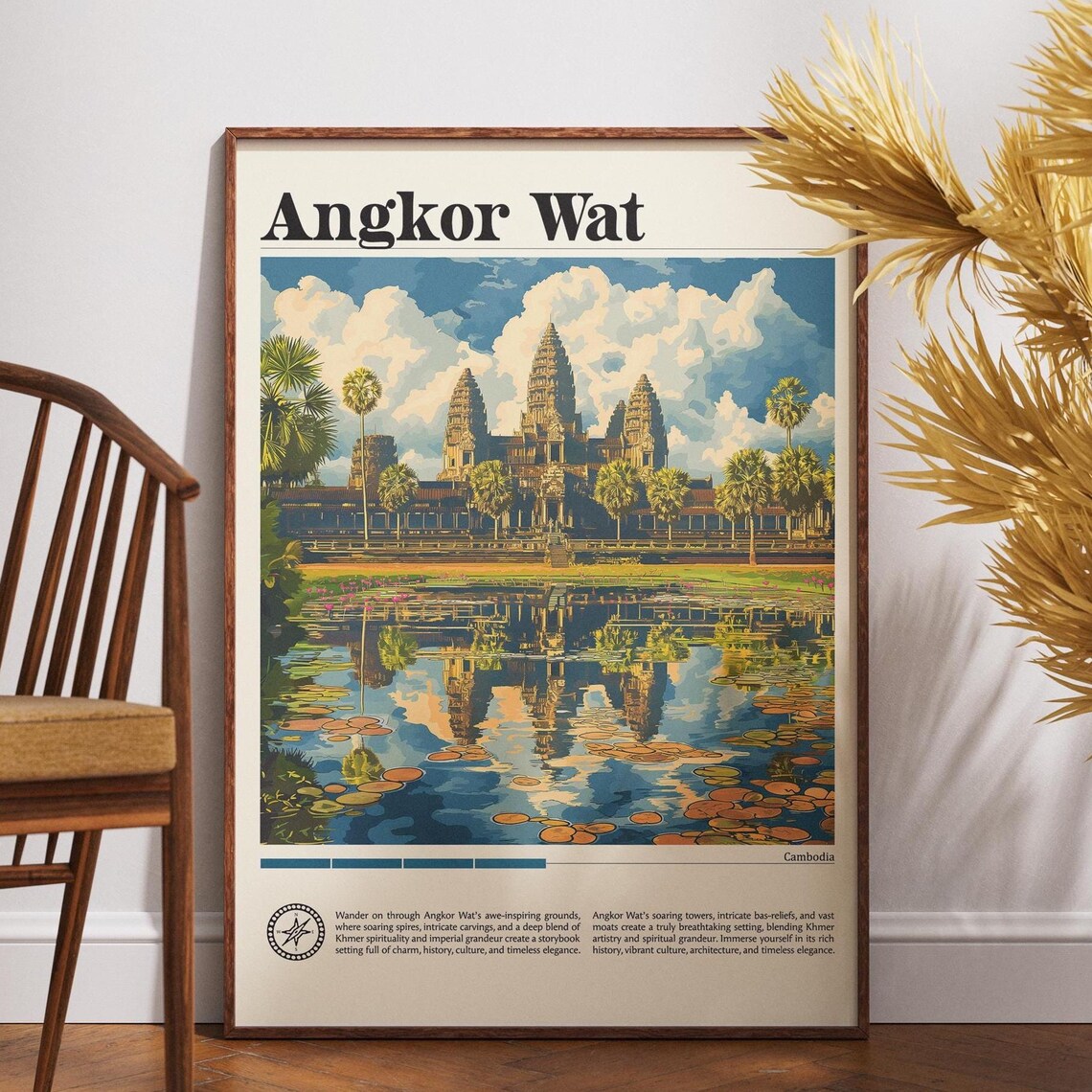 Angkor Wat Cambodia Temple Vintage Retro Travel Poster Art Style