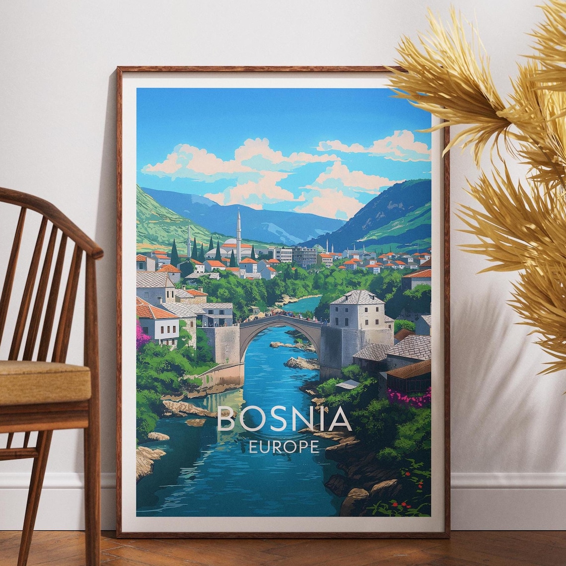 Bosnia Europe Travel Poster Mostar Stari Most Old Bridge Charm