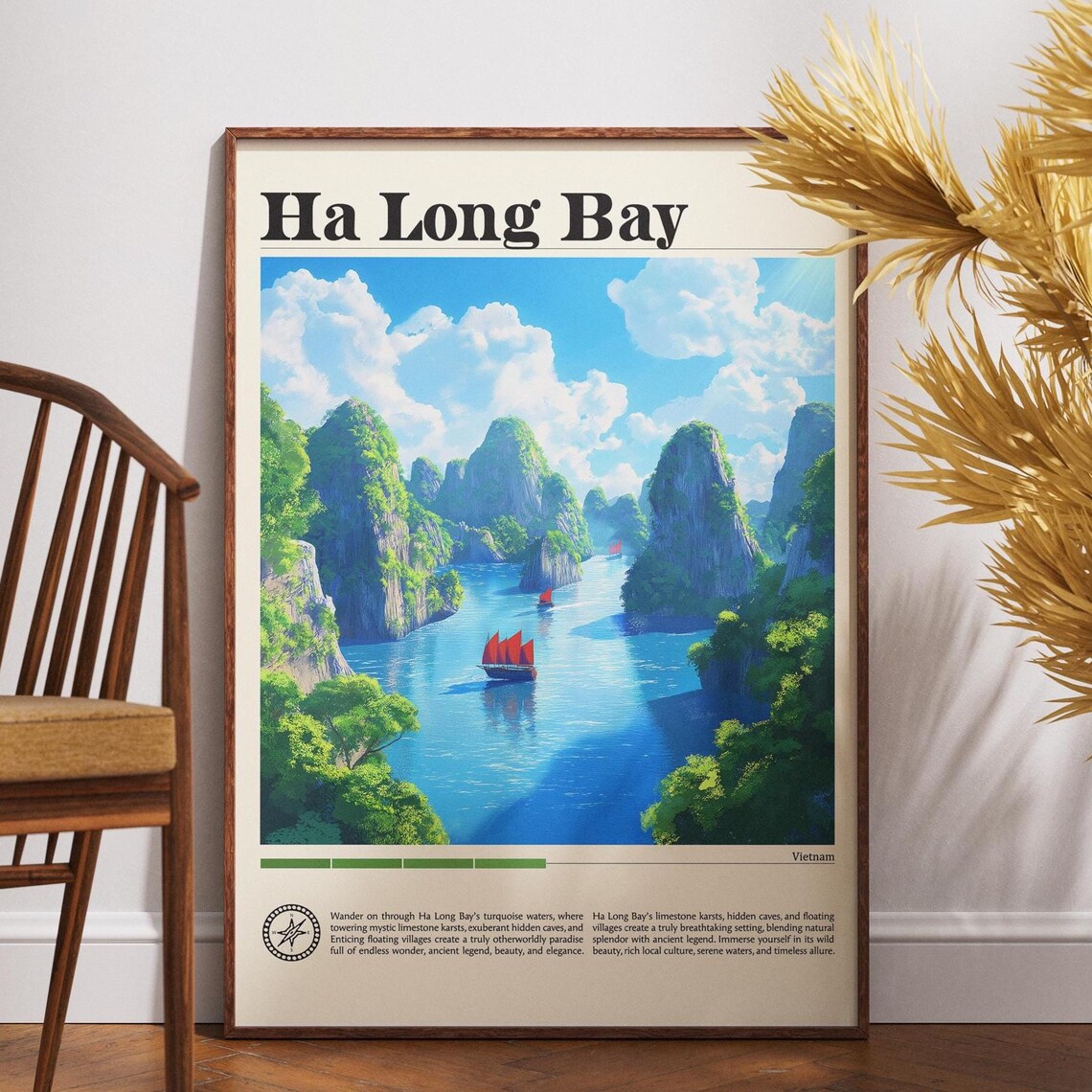 Ha Long Bay Vietnam Travel Poster Towering Karsts Island Boat Art