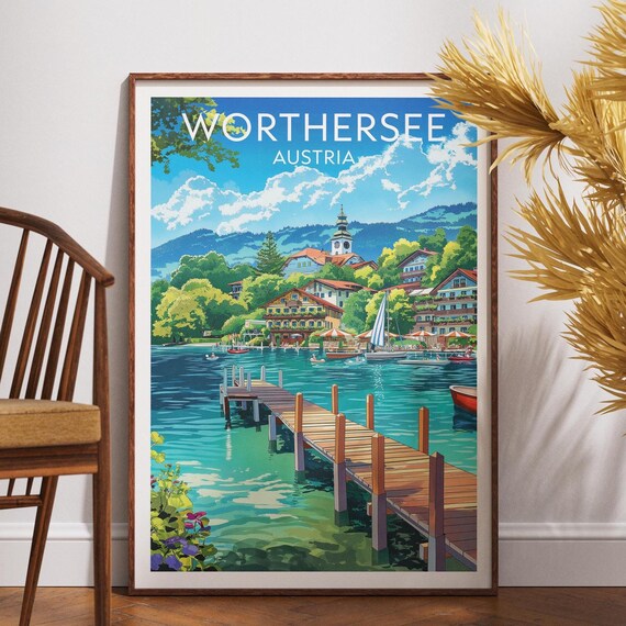 Wörthersee Austria Lake Pier Charming Lakeside Village Travel Poster