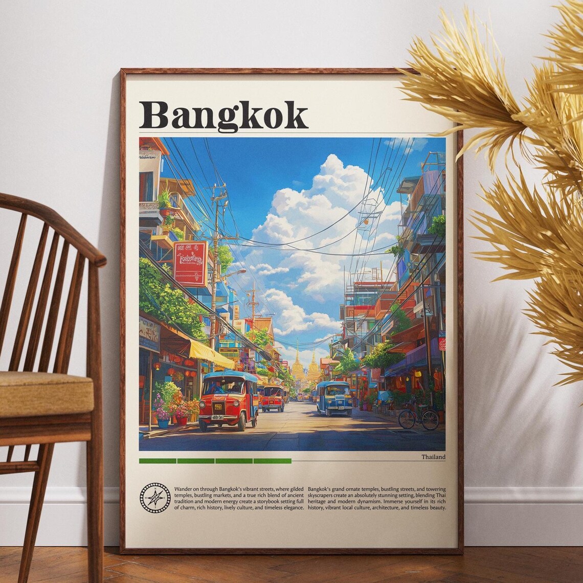 Bangkok Thailand Tuk Tuk Street Market Busy City Retro Travel Poster