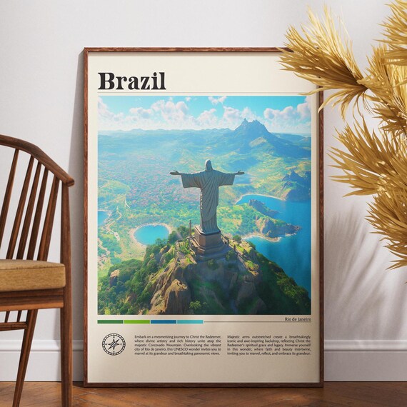 Brazil Christ the Redeemer Statue Rio de Janeiro Mountain Vista Travel Poster