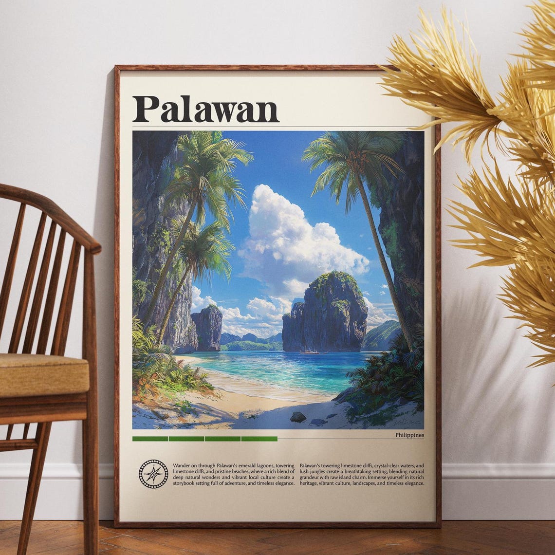 Palawan Philippines Tropical Beach Karst Cliffs Vintage Travel Poster