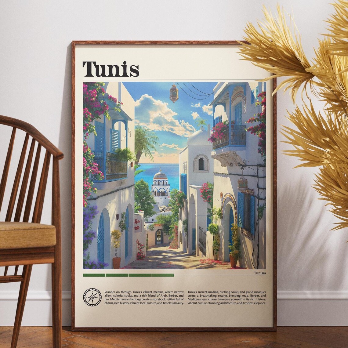 Tunis Tunisia Blue White Medina Alley Sea View Bougainvillea Poster