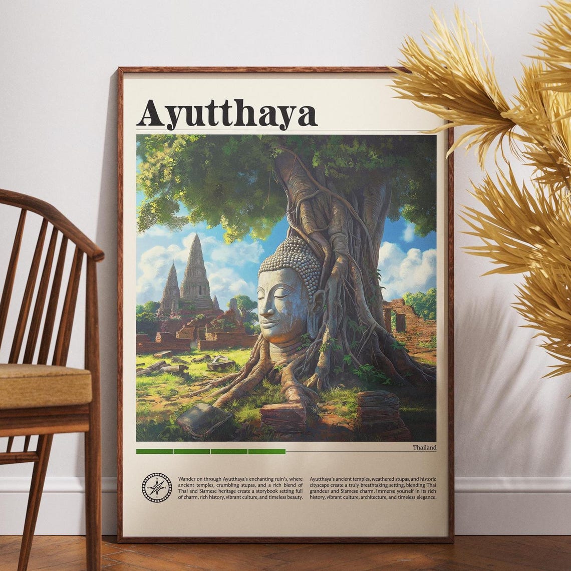 Ayutthaya Thailand Buddha Head Tree Roots Temple Ruins Travel Poster