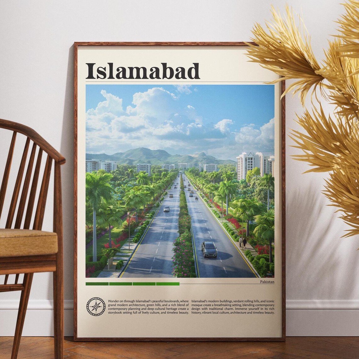 Islamabad Pakistan Green Boulevard City View Travel Poster Art