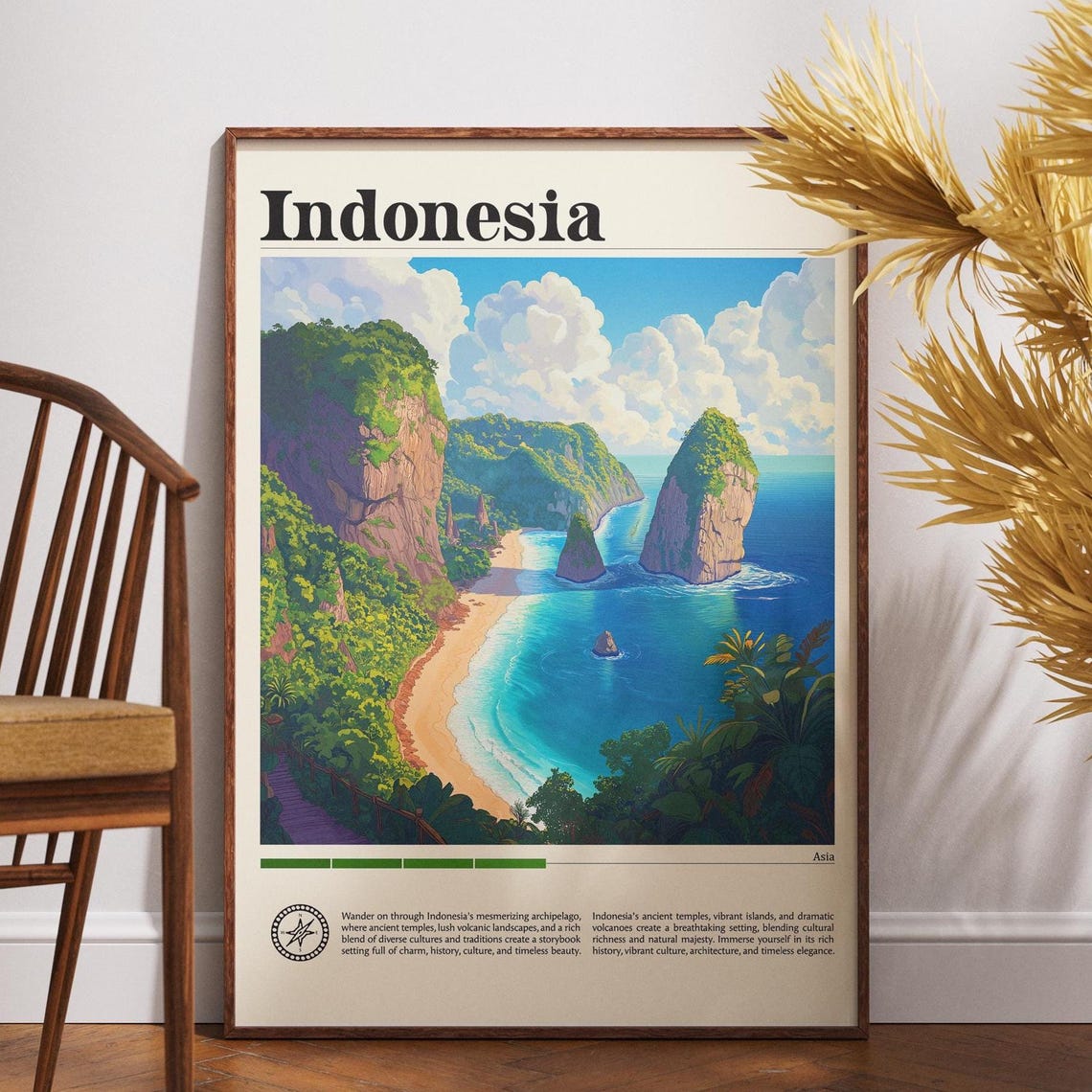 Indonesia Travel Print Poster Wall Art Backpacking Se Asia Decor Bali