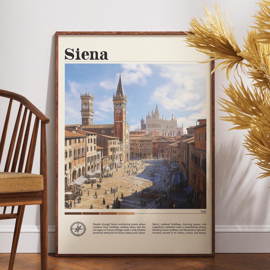 Siena Italy Piazza del Campo Medieval Square Tower Travel Poster
