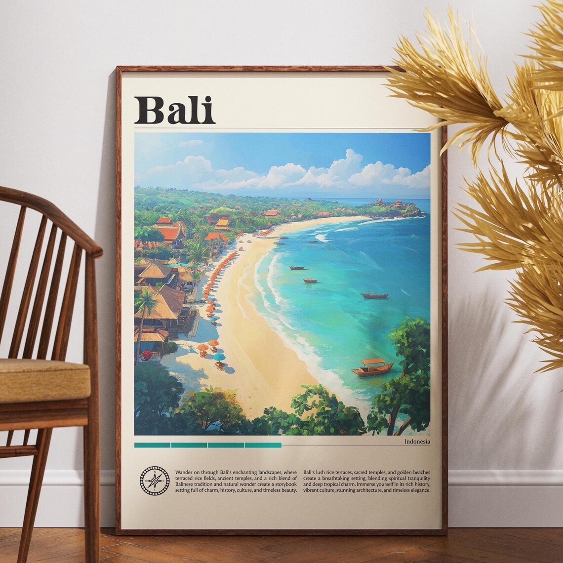 Bali Indonesia Golden Beach Aerial Tropical Coast Travel Poster