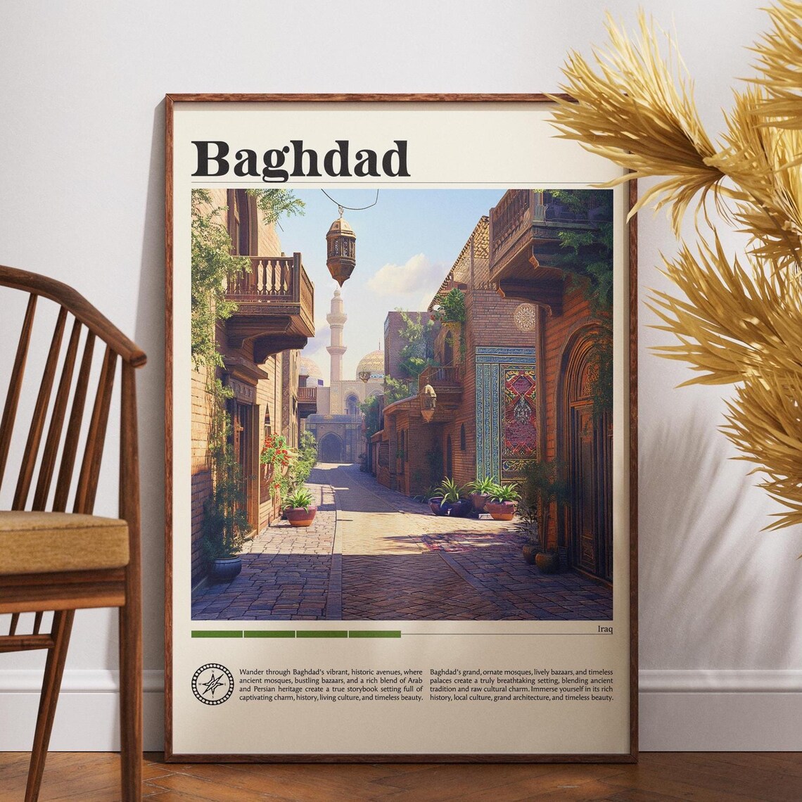 Baghdad Travel Poster Old Street Minaret Lantern Evening Scene