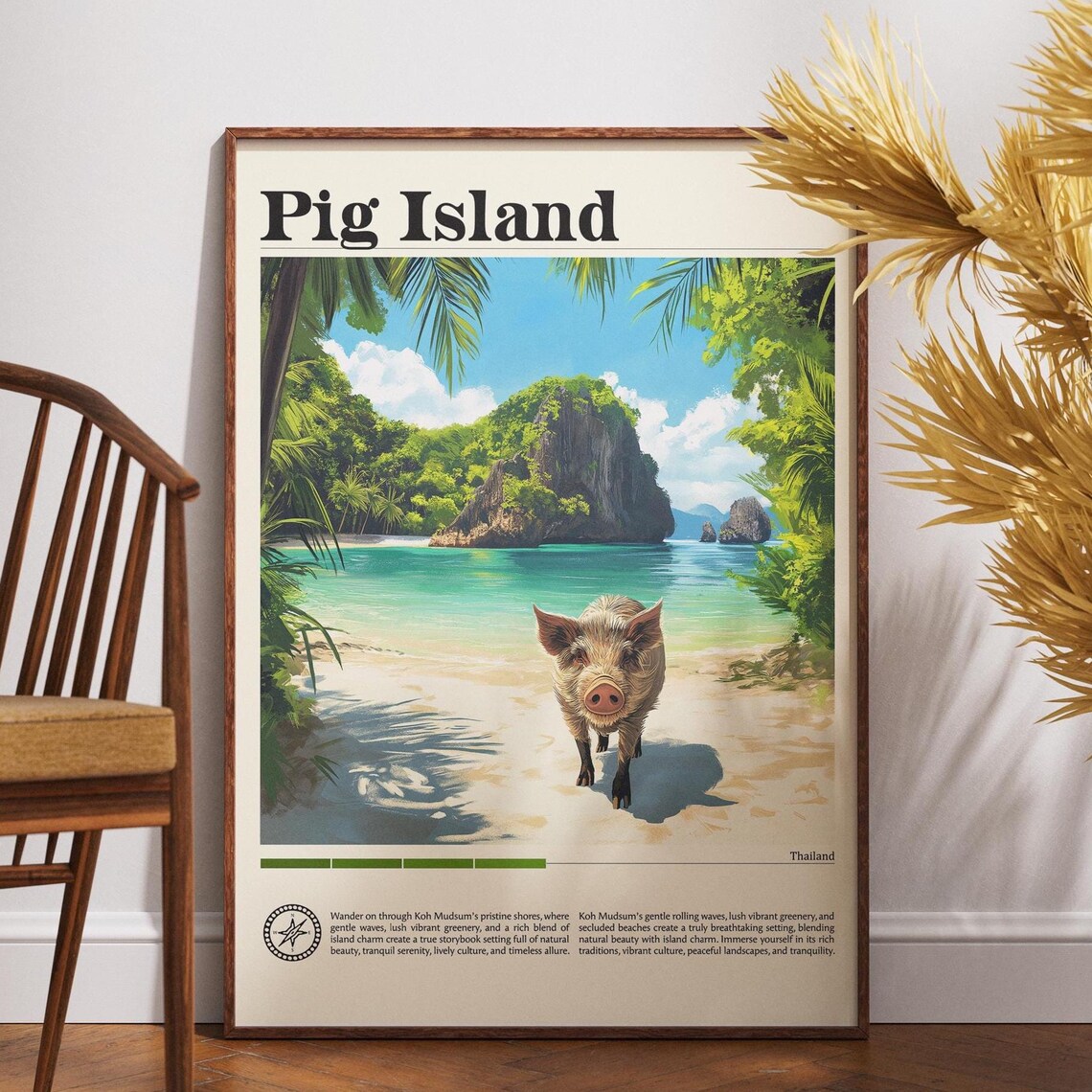 Pig Island Thailand Poster Swimming Pigs Beach Cute Animal Travel Art