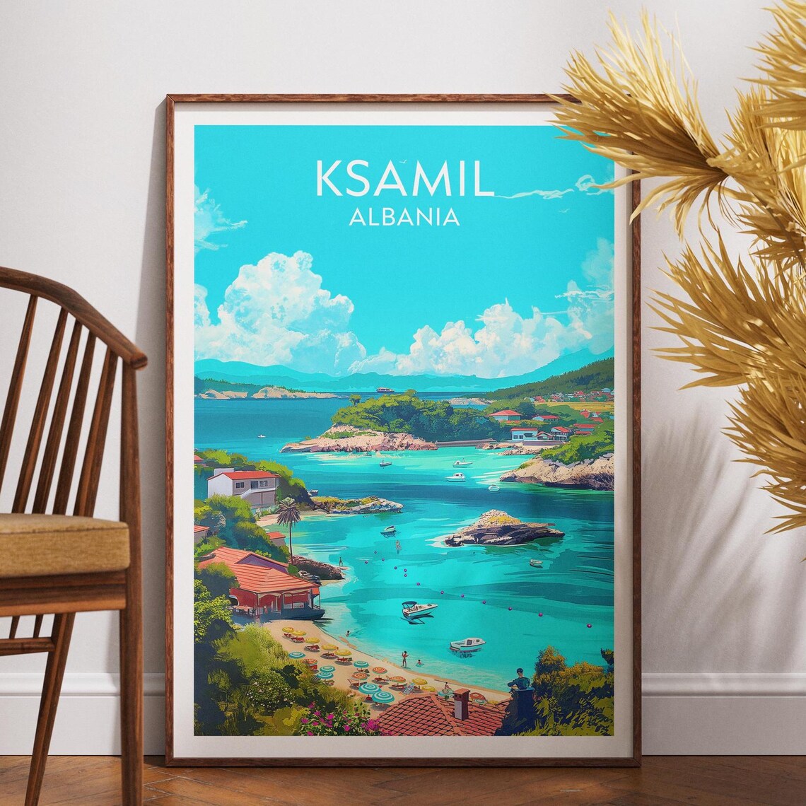 Ksamil Albania Travel Poster Turquoise Coast Beach Scene Art