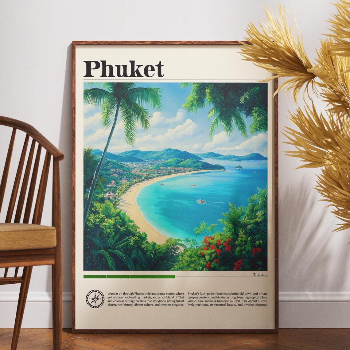 Phuket Thailand Tropical Bay Vintage Beach Scene Travel Poster