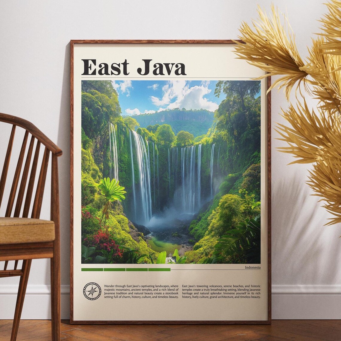East Java Indonesia Tumpak Sewu Jungle Waterfall Travel Poster