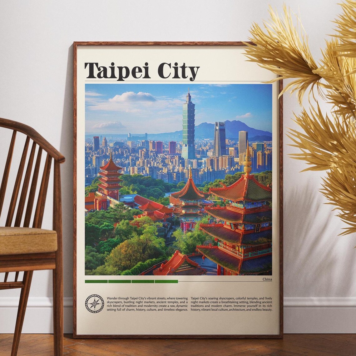 Taipei City Travel Poster Taiwan 101 Tower Temples Skyline Decor