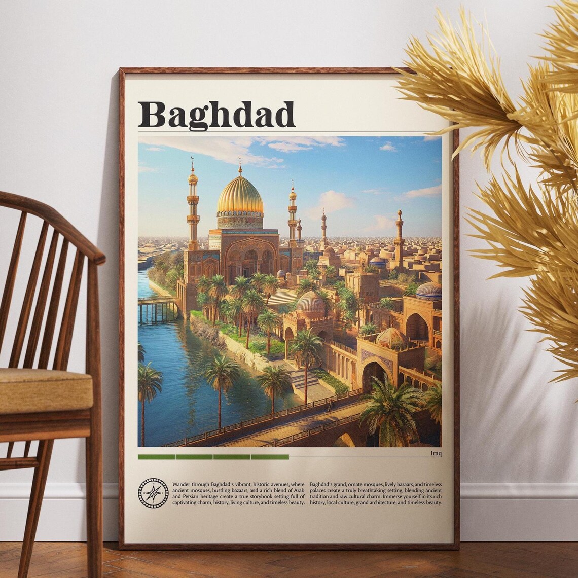 Baghdad Iraq Travel Poster Golden Dome Mosque Riverside Decor