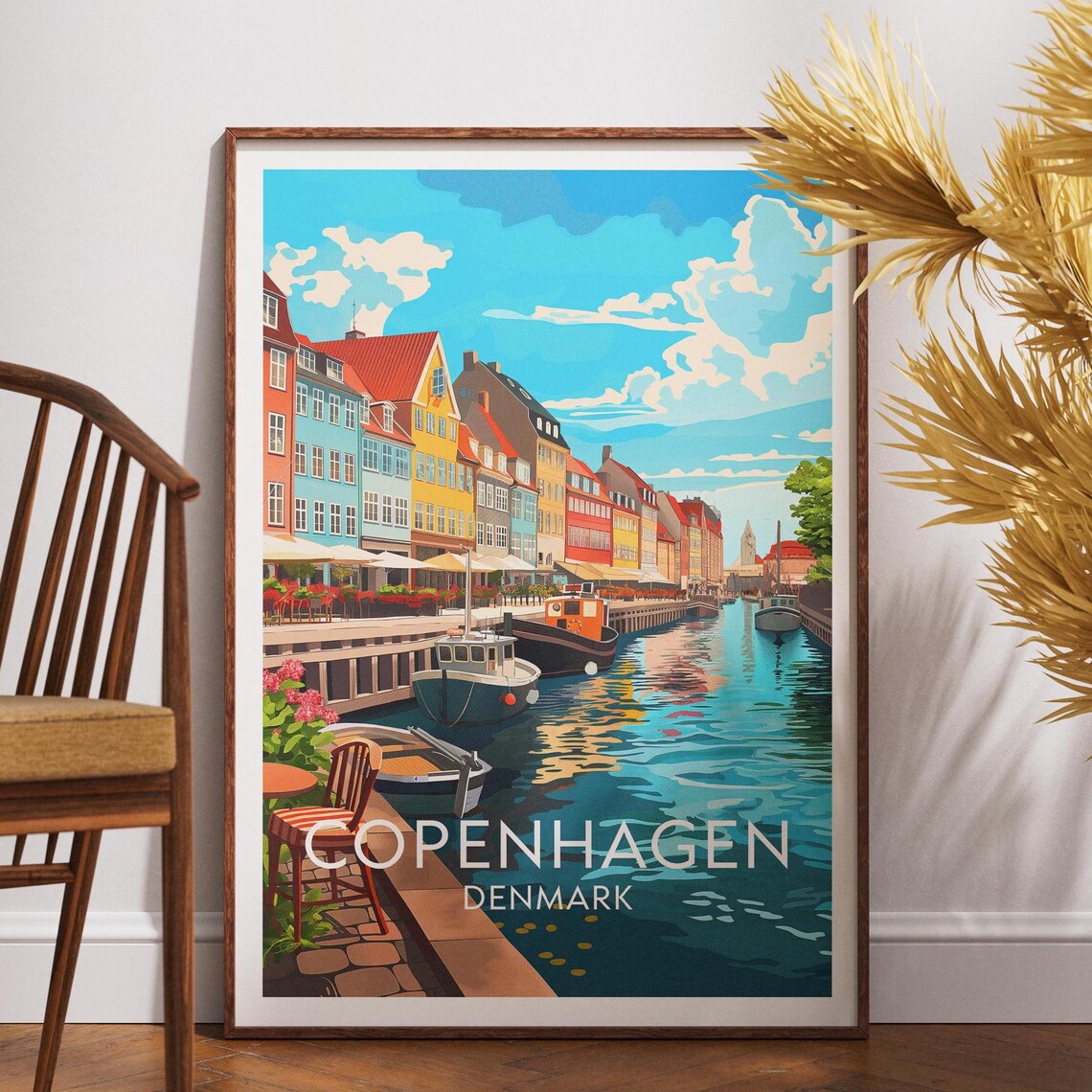 Copenhagen Denmark Nyhavn Canal Colorful Houses Travel Poster