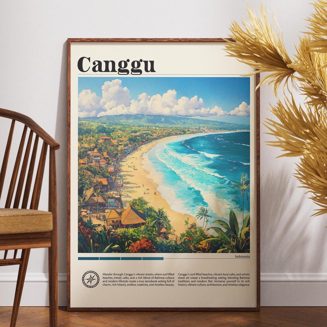 Canggu Bali Indonesia Surf Beach Coastline Vintage Travel Poster