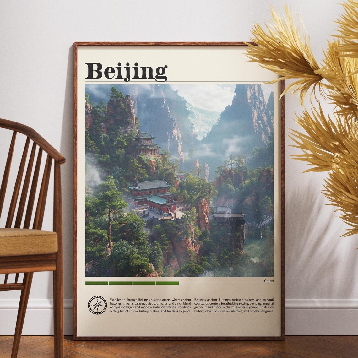 Beijing China Misty Mountain Temple Imperial Landscape Travel Poster