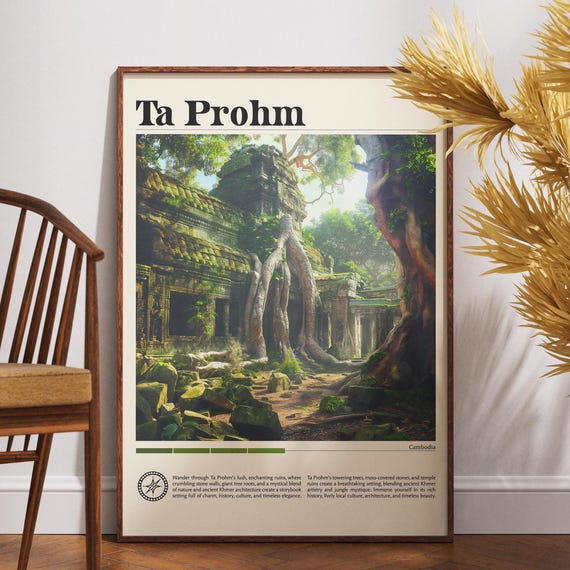 Ta Prohm Temple Travel Print Cambodia Wall Art Poster Angkor Wat Illustration Artwork Siem Reap Home Office Decor Khmer